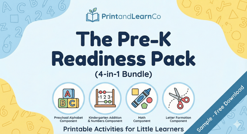 Free Pre - K Readiness Sample Pack (Printable Activity Sheets) - PrintAndLearnCo